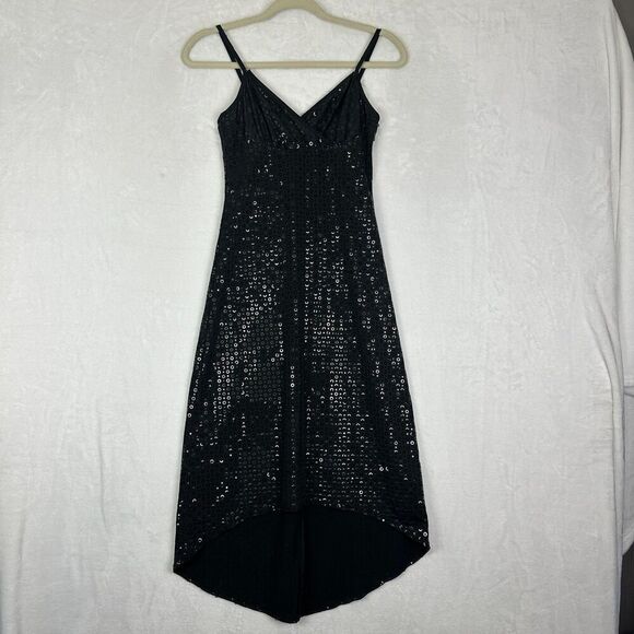 RAMPAGE VTG DRESS Womens Small Sequin Sparkle Midi High Low Whimsigoth Y2K USA - Picture 1 of 8